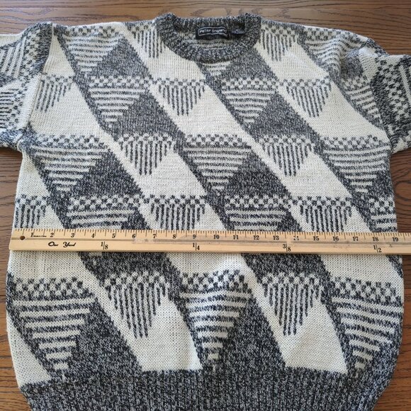 Vintage‎ Peter England Geometric Pattern gray white Acrylic Wool Mens sweater L - Picture 9 of 14